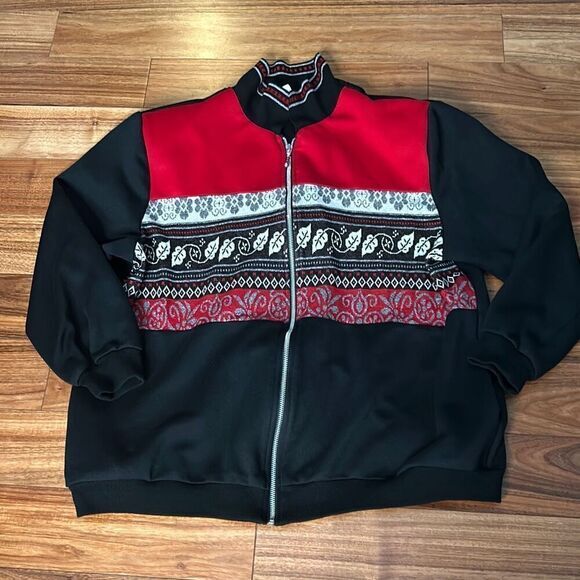 Vintage graff 90s winter zip sweater jacket zip up nature‎ leaf unique - Picture 1 of 10
